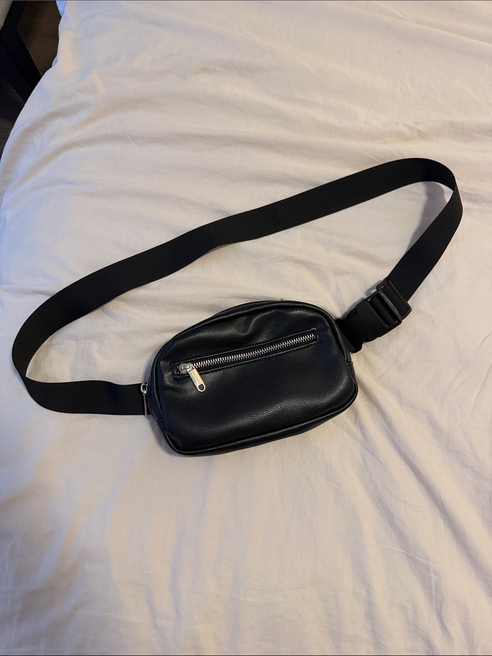 wild fable Black Faux Leather Belt Bag with Silver Zipper